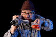 Ghost hunter with a video camcorder and EMF detector.