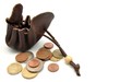 Bolsa de cuero antigua con dinero