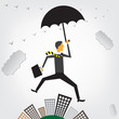 Businessman flying over a cityscape