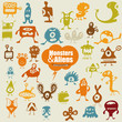 Many cute doodle monsters