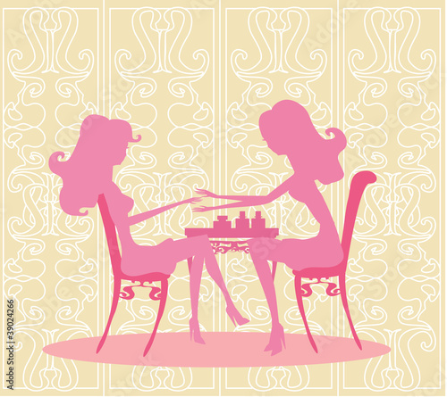 Illustration: Young lady doing manicure in beauty salon Young lady doing manicure in beauty salon