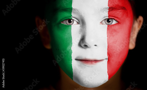 Photo: Child face painted with the flag of Italy. Child face painted with the flag of Italy.