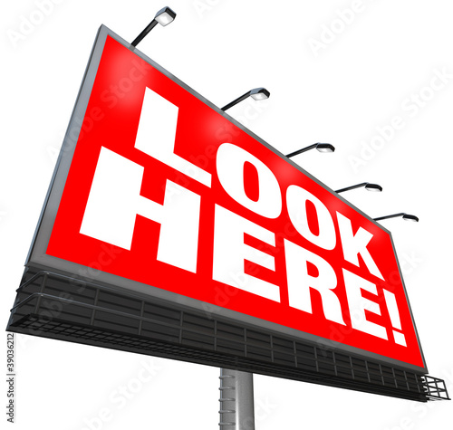 Illustration: Look Here Billboard Outdoor Advertising Marketing Attention Look Here Billboard Outdoor Advertising Marketing Attention