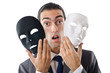 Industrial espionage concept with masked businessman