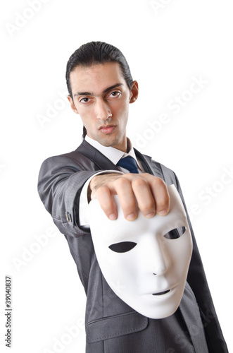 Photo: Industrial espionage concept with masked businessman Industrial espionage concept with masked businessman