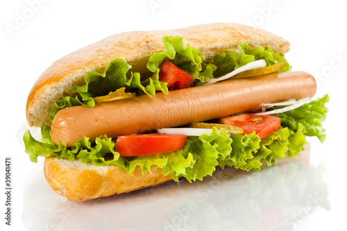 Photo: Hot dog on white background Hot dog on white background
