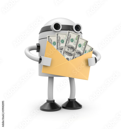Illustration: 3d robot hold envelope with earnings 3d robot hold envelope with earnings