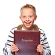 schoolboy proud of his school certificate
