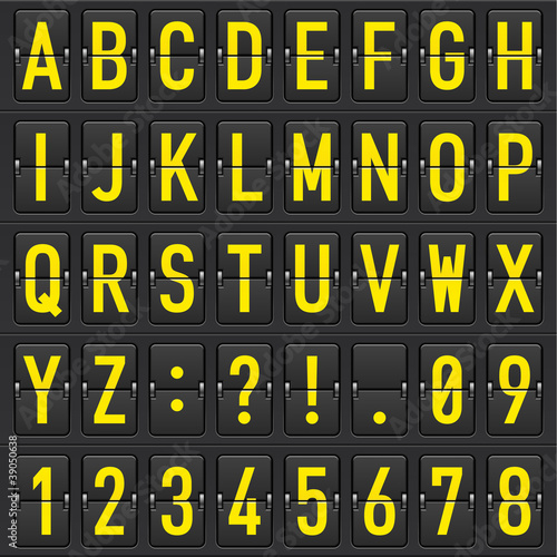 Vector: Set of letters on a mechanical timetable Set of letters on a mechanical timetable