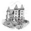 Chateau de Pau or Pau Castle in France vintage engraving
