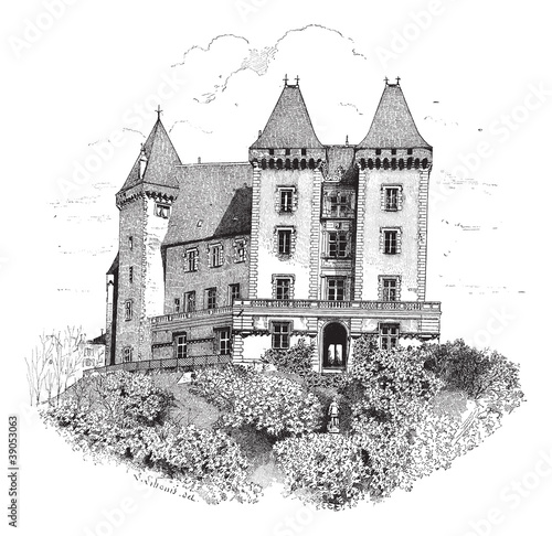 Vector: Chateau de Pau or Pau Castle in France vintage engraving Chateau de Pau or Pau Castle in France vintage engraving