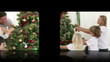 Hand activating christmas videos on touch screen