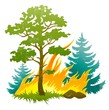 Vector: wildfire disaster with burning forest tree and firtrees vector wildfire disaster with burning forest tree and firtrees vector