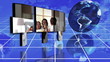 Montage of family videos next to turning globe
