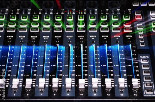 Photo: Main Mixer Board of Sound System with Zoom Burst Light Main Mixer Board of Sound System with Zoom Burst Light