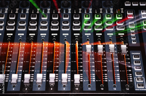 Photo: Main Mixer Board of Sound System with Zoom Burst Light Main Mixer Board of Sound System with Zoom Burst Light