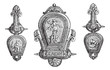 Roman jewellery depicting Gods and allegory vintage engraving