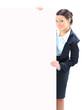Beautiful business woman with a white banner.