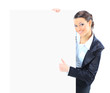 Beautiful business woman with a white banner.