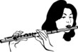 girl plays the wind musical instrument flute