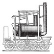 Puffing Billy Locomotive, vintage engraving