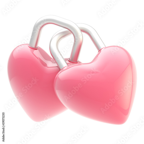Illustration: Two linked heart shaped locks isolated Two linked heart shaped locks isolated