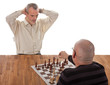 One chess player checkmates the other; isolated on white