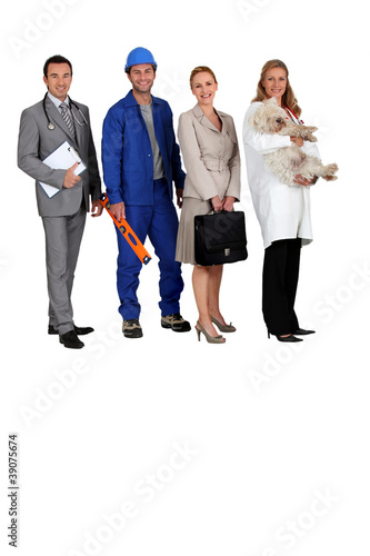 Photo: A doctor, a workman, an office woman and a vet with a dog A doctor, a workman, an office woman and a vet with a dog