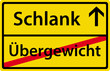Schlank anstatt Übergewicht Schild Zeichen Ortsausgang