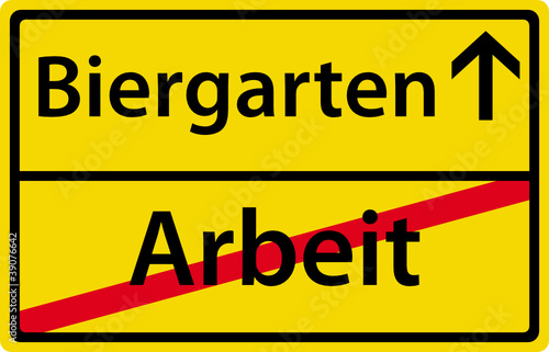 Vektor: Biergarten - Arbeit Ortsausgangsschild Zeichen Biergarten - Arbeit Ortsausgangsschild Zeichen