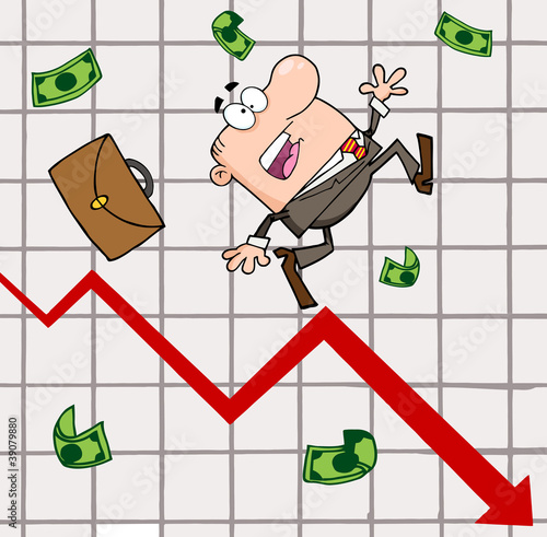 Vector: Failed Businessman Goes Down With The Statistics Arrow Failed Businessman Goes Down With The Statistics Arrow