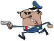 African American Police Officer Running With A Gun