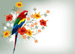 Vector: Parrot and tropical flowers Parrot and tropical flowers