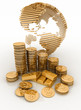 Gold globe with many gold coins and bullions Gold globe with many gold coins and bullions
