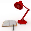 books with lamp and glasses on white background books with lamp and glasses on white background