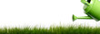 Extra large horizontal strip of grass and garden tools  on white