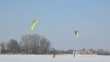 snow kiting sport on the winter lake ice