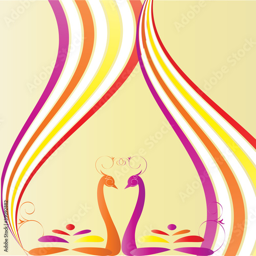 Vector: two lovers against bird rainbow two lovers against bird rainbow