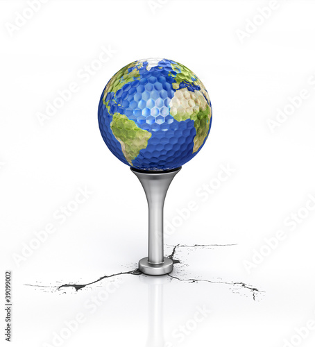 Illustration: Golf ball with the texture of Earth, placed on tee. Golf ball with the texture of Earth, placed on tee.