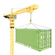 Cargo container delivery with crane isolated on white