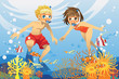 Vector: Kids swimming underwater Kids swimming underwater