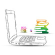 sketch Laptop with books and blank display . sketch Laptop with books and blank display .