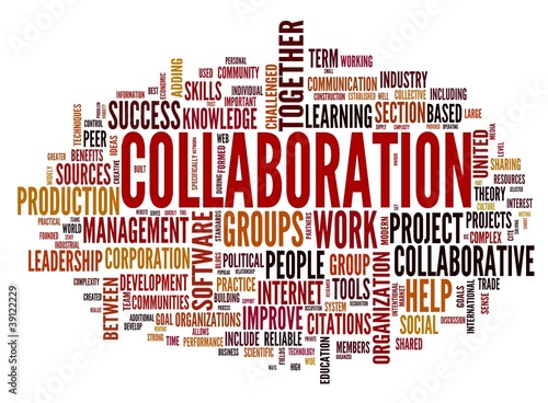 Illustration: Collaboration concept in word tag cloud Collaboration concept in word tag cloud