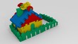 Toy house under construction on white background