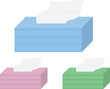 Isolated cartoon tissue boxes in a few colors