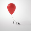 Tiny people holding a balloon