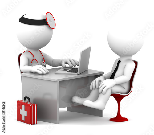 Illustration: Medical consultation. Doctor and patient talking at the office Medical consultation. Doctor and patient talking at the office