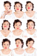 Set of useful woman faces isolated on white