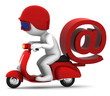 Person on scooter wit e-mail symbol. E-mail delivery concept