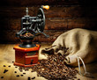 Foto: view of the grinder with coffee beans view of the grinder with coffee beans